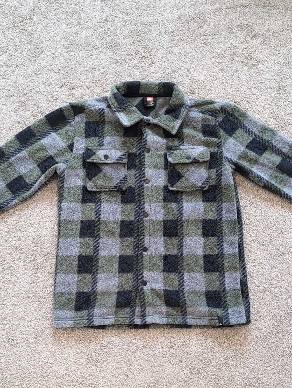 Quiksilver Kids Green & Black Plaid Sherpa-Style Puffer Jacket